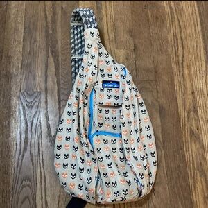 KAVU Rope Sling Shoulder Bag Backpack Fox Cat Face Orange/Black/Tan